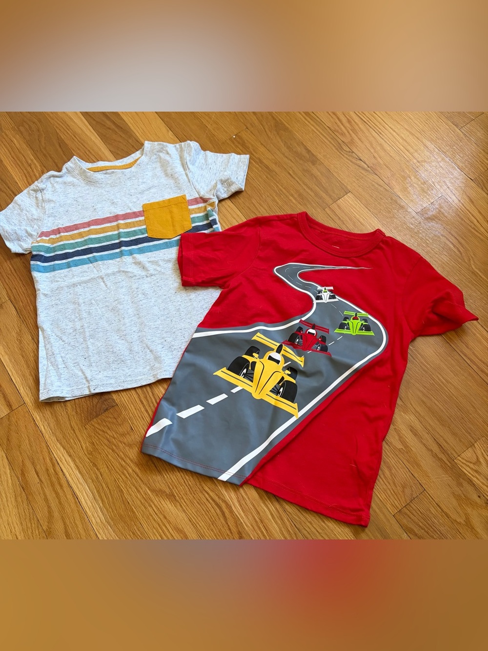 Red Race Car Graphic Tee for Kids and color block tee